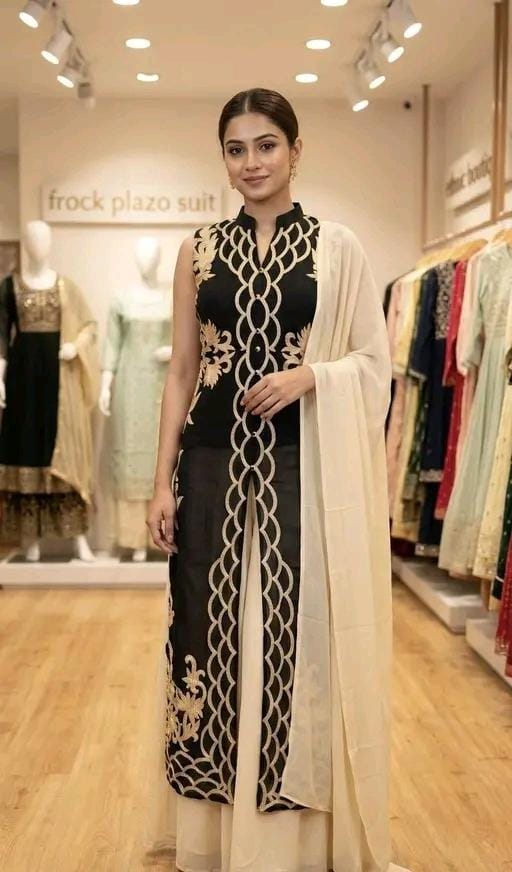 Lavza women classic beauty georgette frock plazzo set suit