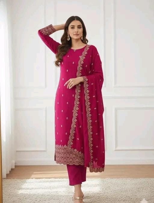 Women's blue vichitra silk dress material