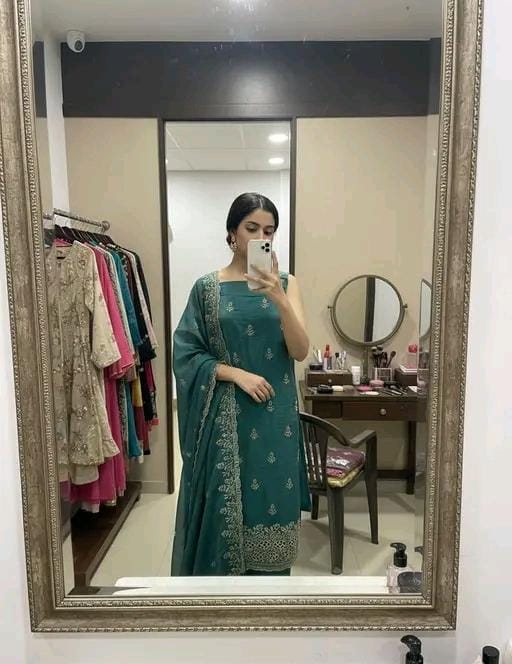Vichitra silk salwar suit dupatta set