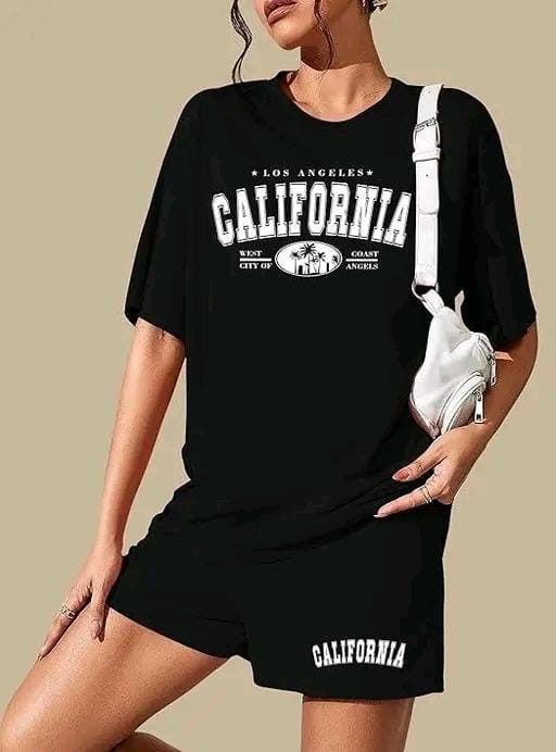 Women fancy round neck half sleeve top and shorts