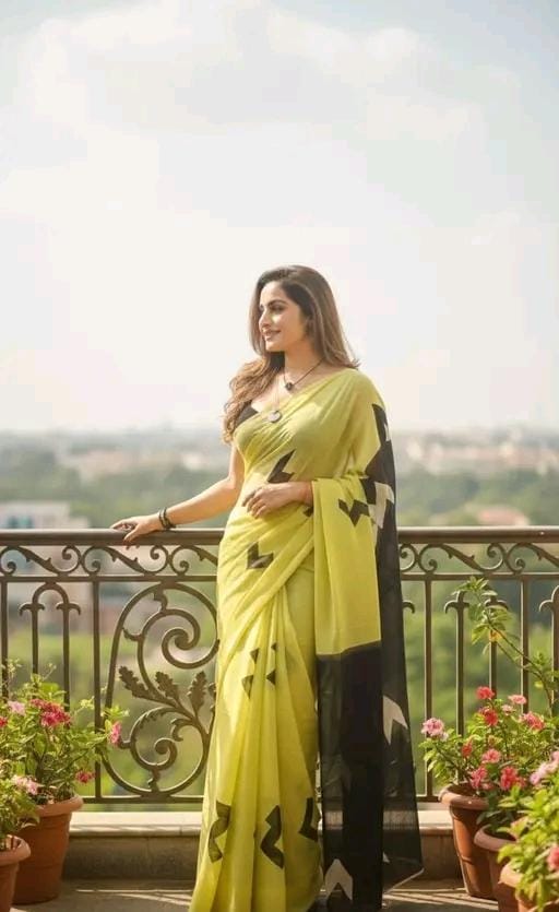 Linen cotton saree with floral print