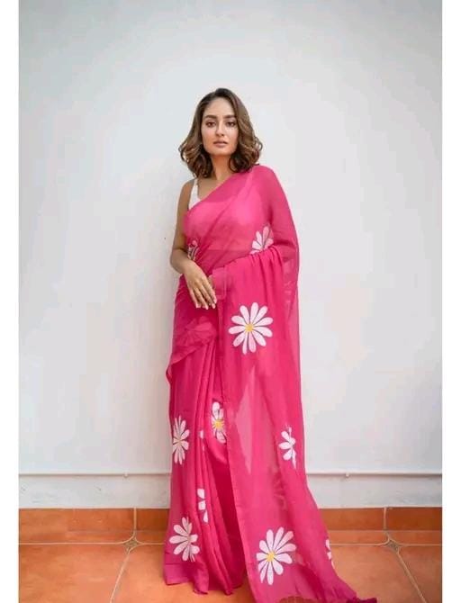 Floral linen printed saree for women