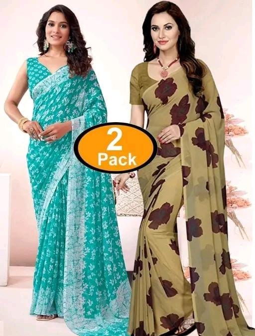 Pack of -2 best daily wear georgette printed saree with blouse