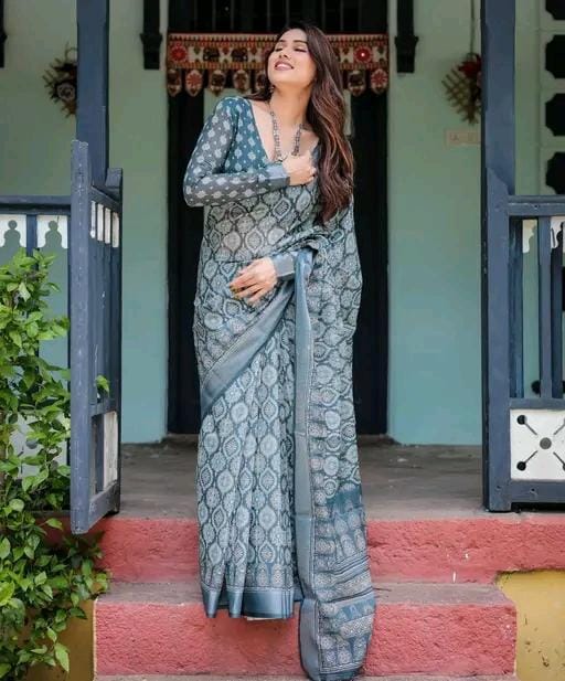 Sophisticated cotton linen saree