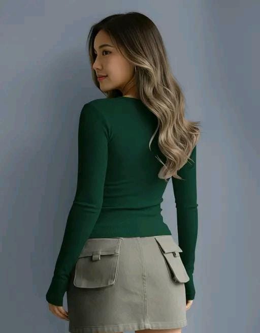 Casual polyester blend round neck with buttons long sleeves stylish top