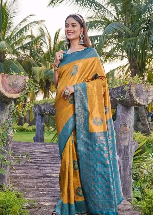 Woven srlf design pista colour banarasi saree