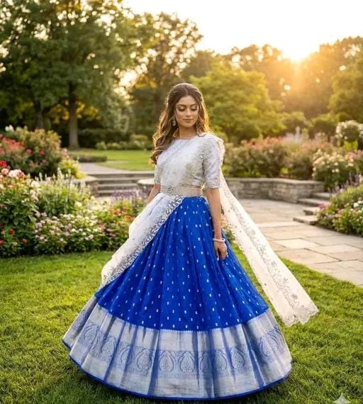 Kanjiveram silk zari lehenga with blouse and net dupatta