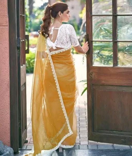 Super net tissue embellished saree lace border