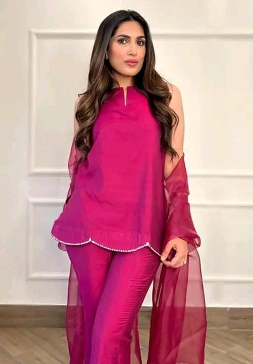 Women fancy pink cord kurti plazo kurti