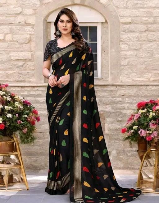 Bollywoid printed blue georgette saree