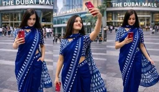 Hand block printed soft fancy cotton mulmul saree
