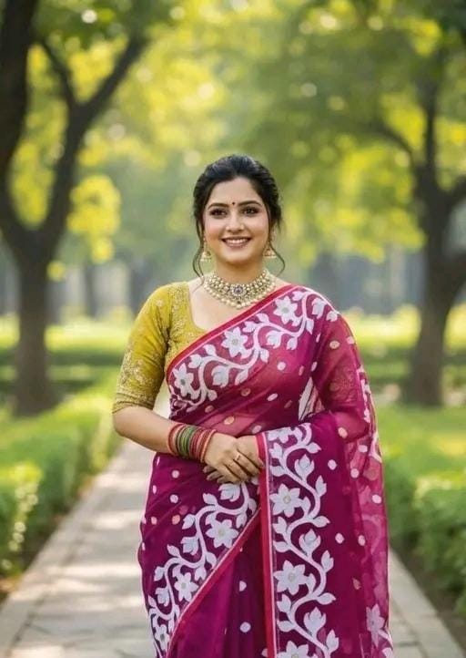 Red magenta colour soft jamdani saree