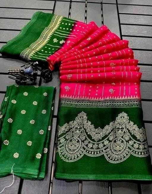 Fancy printed saree with pallu blouse