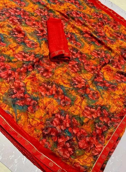 Georgette Printed Saree With lace border and blouse