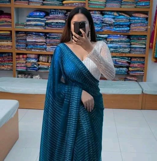 Georgette cutwork diamonds saree with blouse,saree ready tp bear