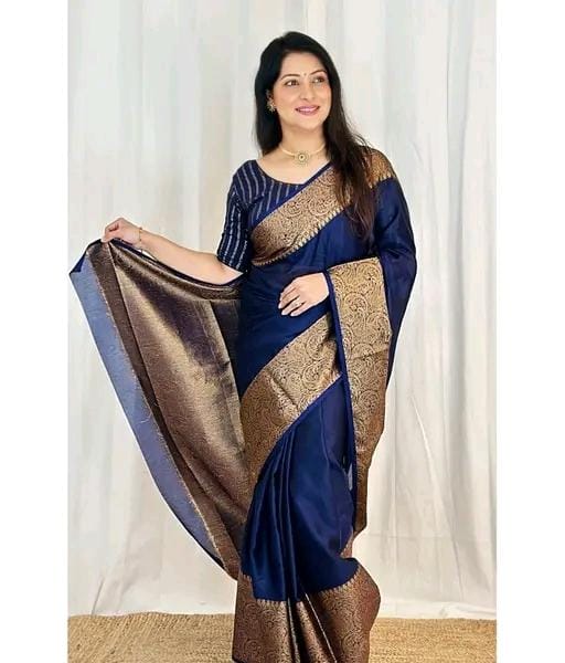Royal banarasi soft semi silk saree with blouse piece for womens
