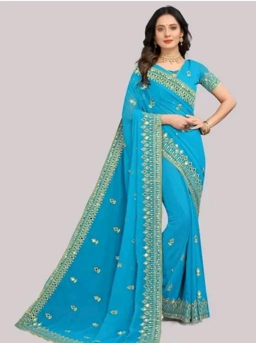 Embroidery mirror saree