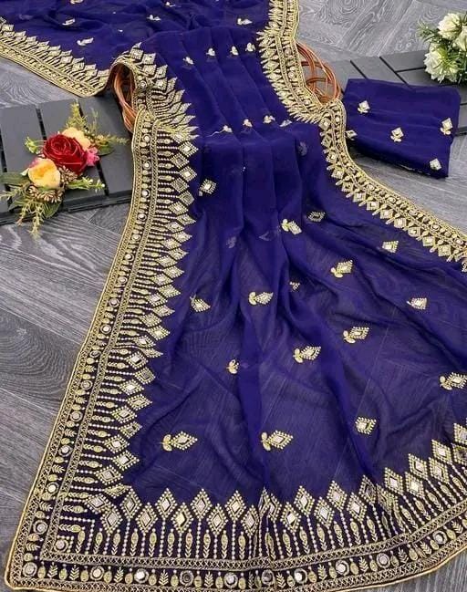 Embroidery mirror saree