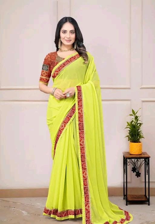 Fancy georgette plain saree with blouse