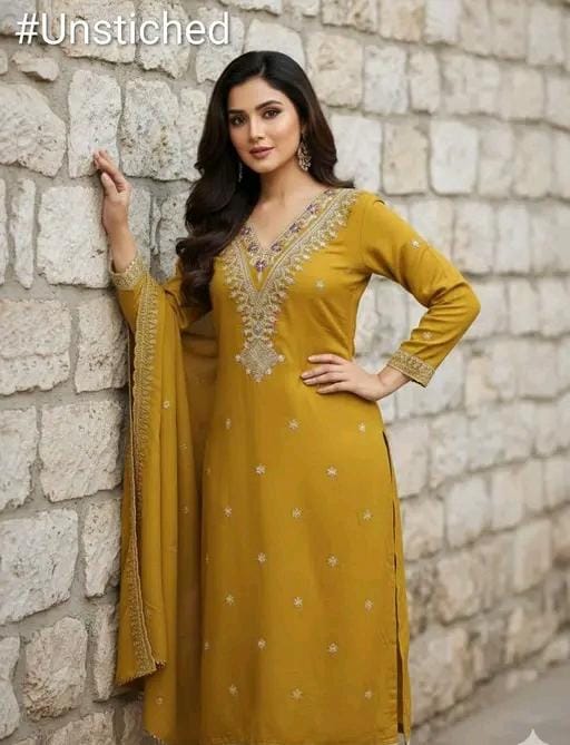 Women's yellow vichitra silk dress materian
