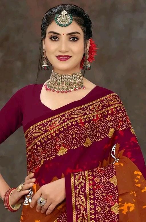 Women printed pure cotton saree with floral design