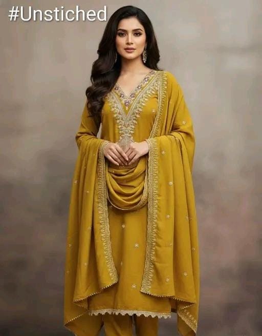 Women's yellow vichitra silk dress materian