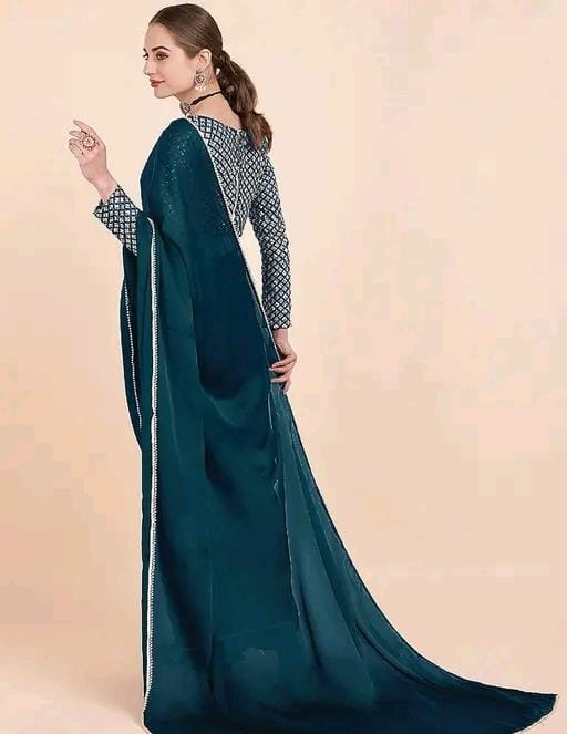 Trendy satin silk fabric saree with embroideryvpattern blouse