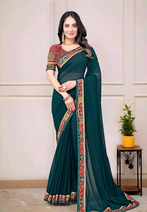 Fancy georgette plain saree with blouse
