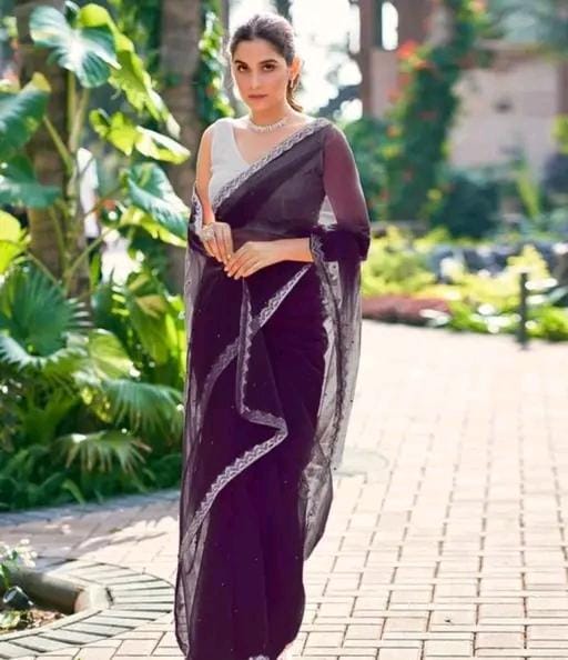 Super net tissue embellished saree lace border