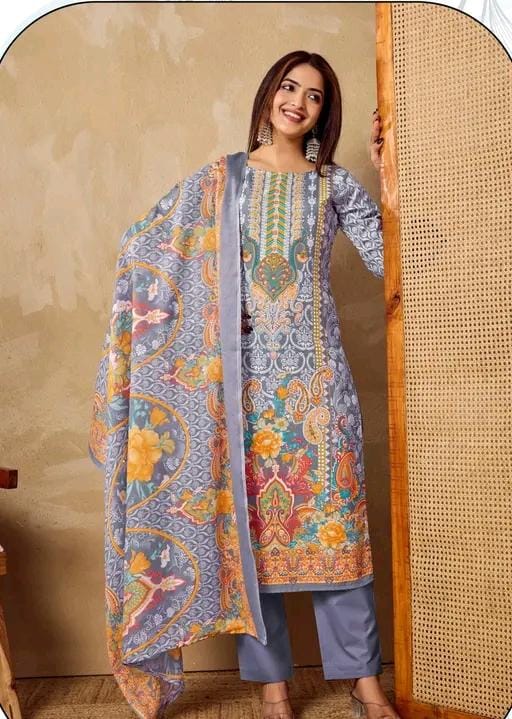New printed suit with floral design pure cotton