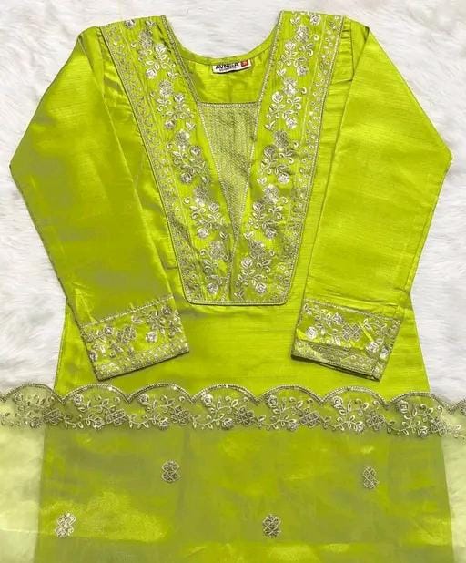 Rayon slub embroidered kurta set with dupatta