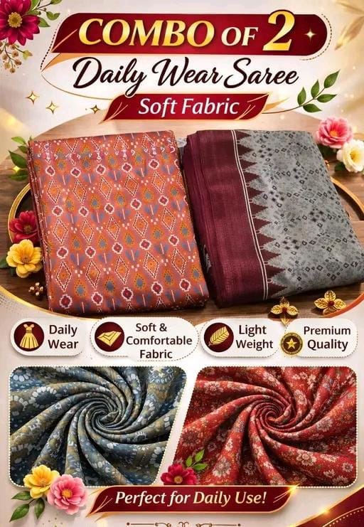 Wwomen synthetic saree pack of 2 designer printed daily wear sarer