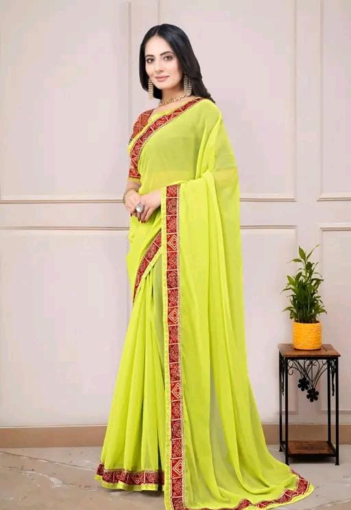 Fancy georgette plain saree with blouse