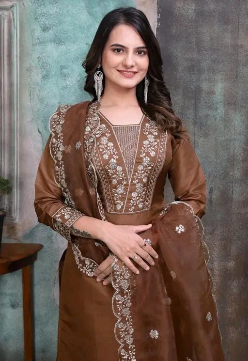 Rayon slub embroidered kurta set with dupatta