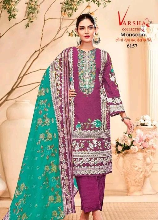 Creps printed unstitched dress material wirh dupatta