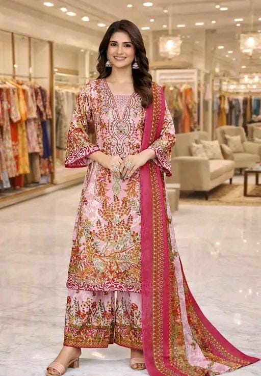 Women printed crepe suit and dress material with dupatta