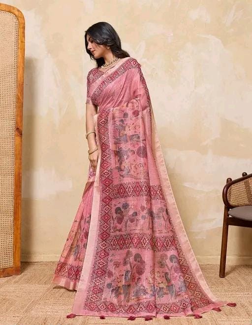 Fancy women print printed silk saree with blouse