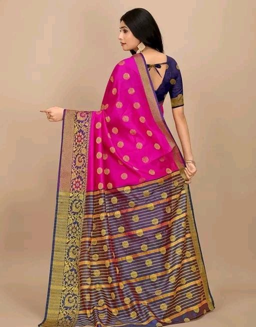 Festival wear pink banarasi silk sareewith golden polka dots