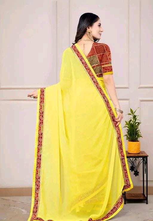 Fancy georgette plain saree with blouse