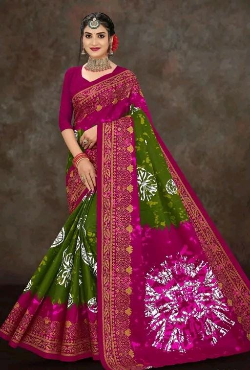 Women printed pure cotton saree with floral design