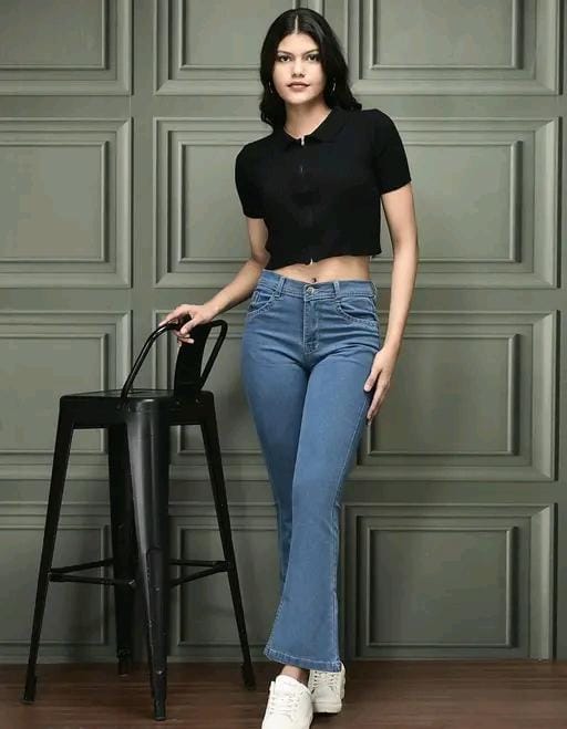 Women girl trendy denim bell bottom jeans