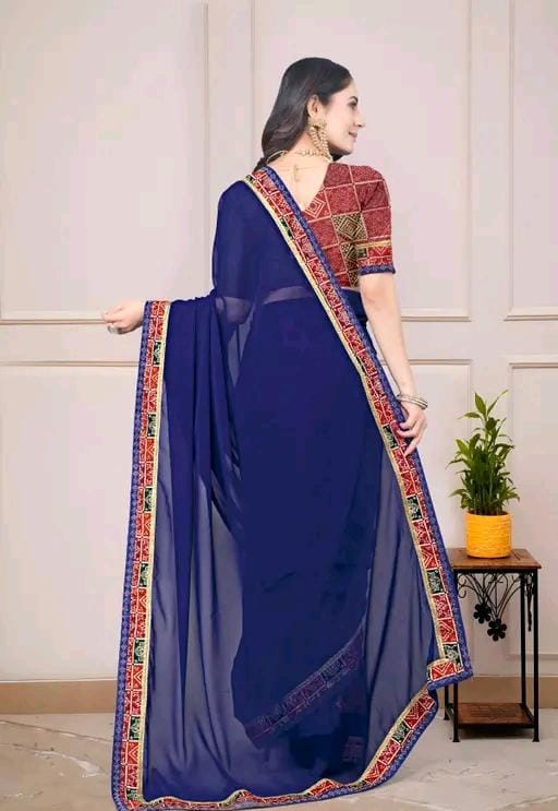 Fancy georgette plain saree with blouse