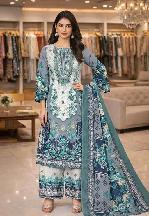 Women printed crepe suit and dress material with dupatta