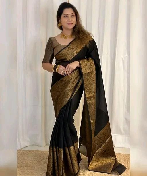 Royal banarasi soft semi silk saree with blouse piece for womens