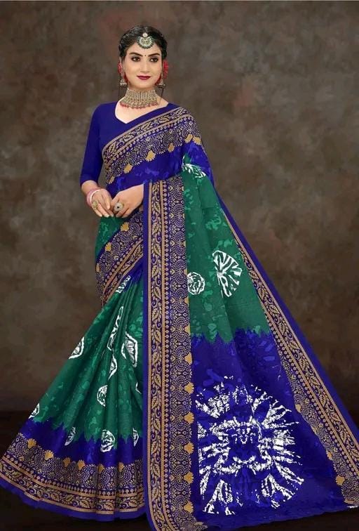 Women printed pure cotton saree with floral design