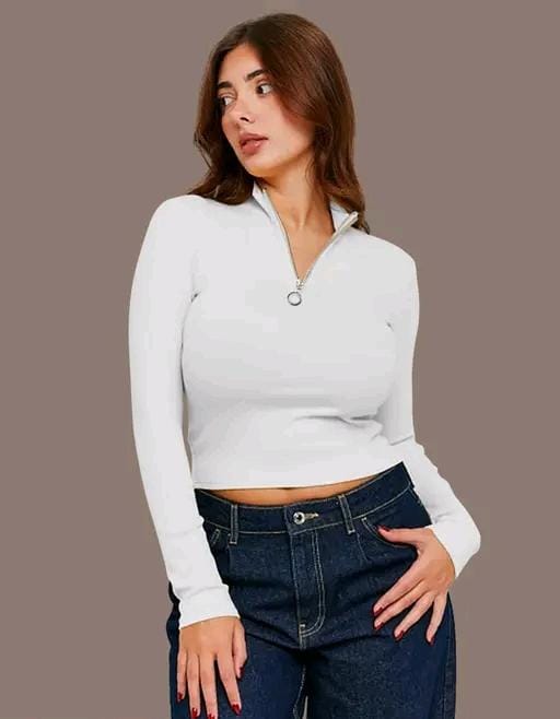 Casual polyester ribbed blend round neck full sleeves stylish