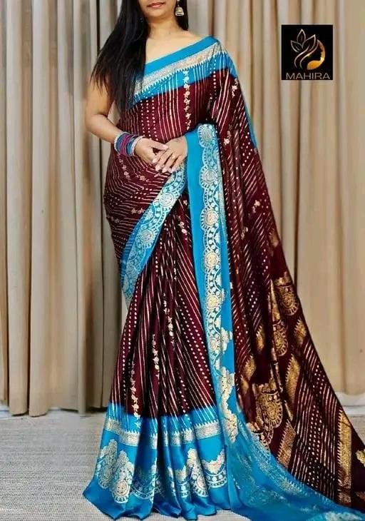 Fancy printed saree with pallu blouse