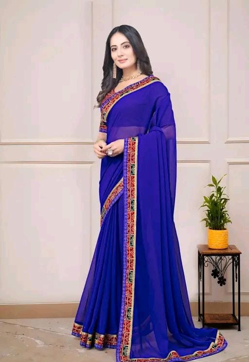Fancy georgette plain saree with blouse