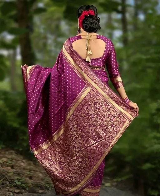 Designer jacquard saree with golden zari blouse