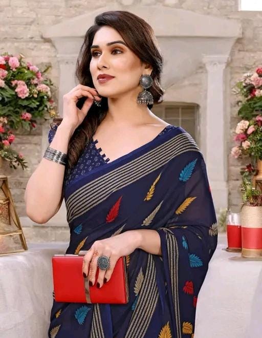 Bollywoid printed blue georgette saree
